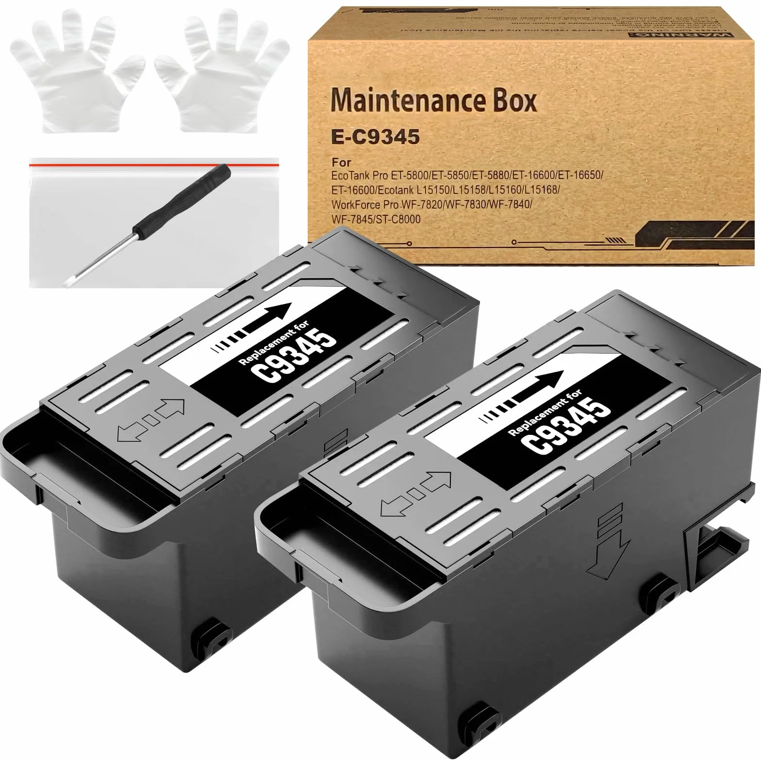 C12C934591 Boîte d'entretien pour encre Compatible EcoTank ET-5800 ET-5850 ET-5880 ET-16600 ET-16650 ET-16680 L15150 L15160 L15158 L15168 WorkForce WF-7820 WF-7830 WF-7840 (2 pack)