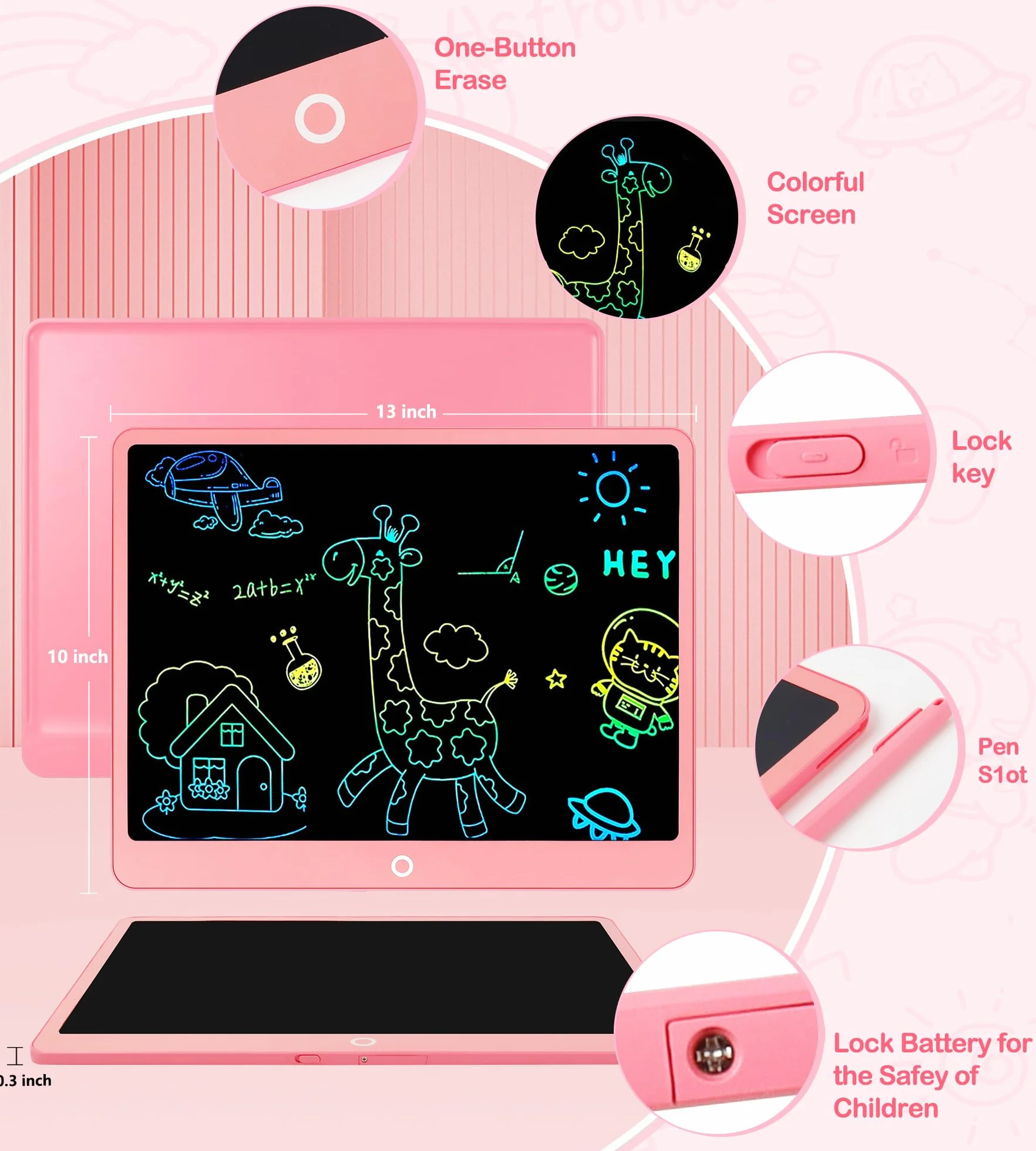 Tablette D'écriture LCD 16 Pouces, Tablette Dessin Enfant, Ardoise Magique Jouets Éducatifs Cadeaux Noël 3-9 Ans