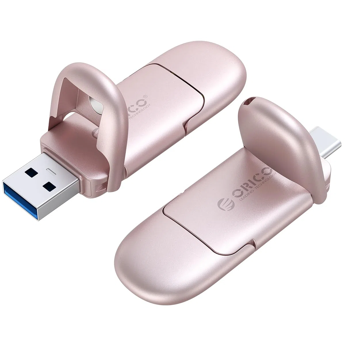 ORICO Neo Clé USB 128 Go Double USB-C/A, Vitesse 400 Mo/s,Rose Poudre