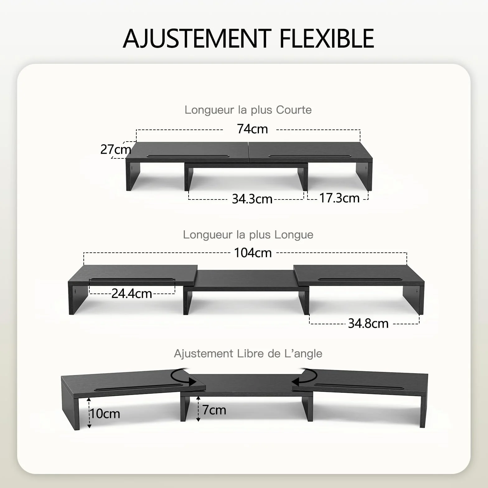 AMERIERGO Support Moniteur Double, Rehausseur Écran PC Bureau Ajustable avec 2 Fentes, Organisateur Bureau Portable