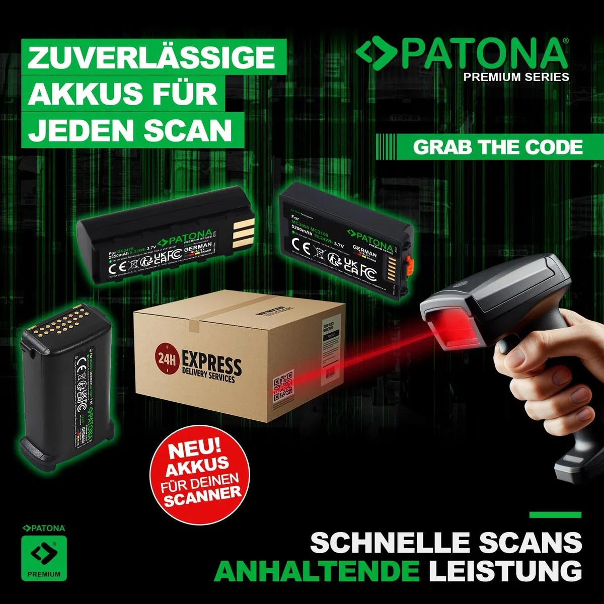 PATONA Batterie Li-ION pour Zebra MC9300 MC93 MC9400, 6800 mAh
