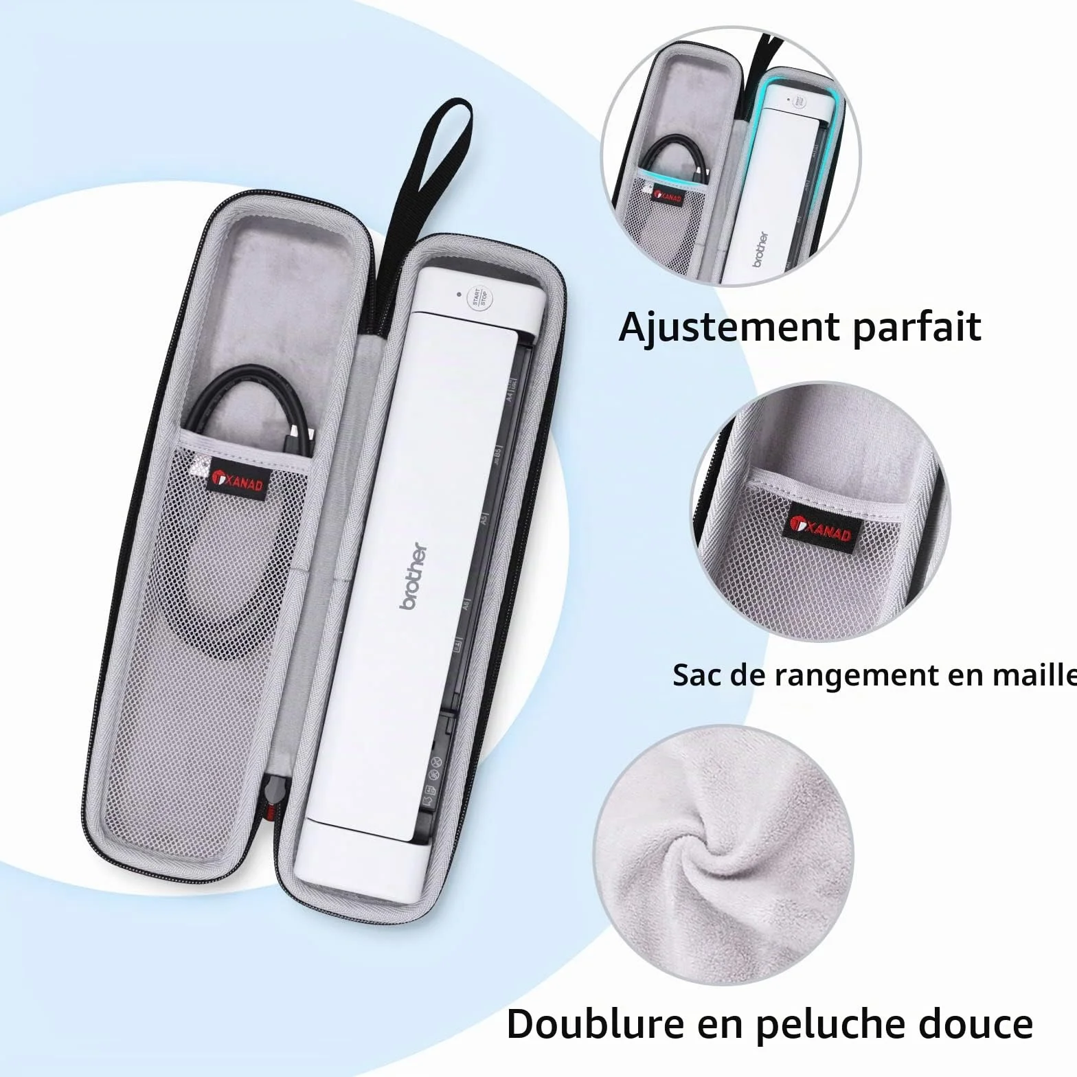 Etui pour Scanner Portable Compatible Brother ds640 ds-740d ds-940dw HP HPPS100 DS-620 EPSON ES-60W Housse Noir Gris