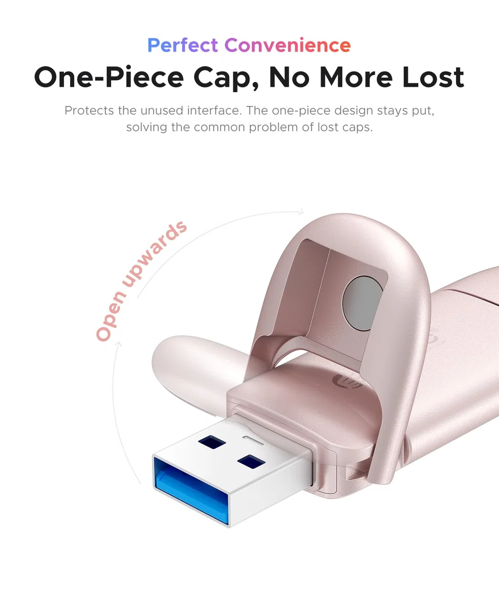 ORICO Neo Clé USB 128 Go Double USB-C/A, Vitesse 400 Mo/s,Rose Poudre