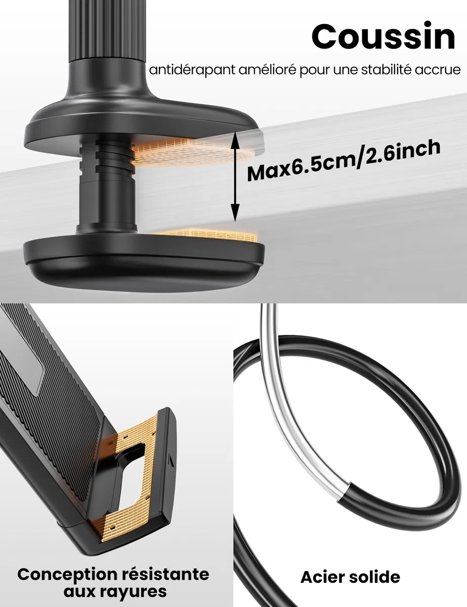 VOLTIFYMAX Support pour Tablet avec Tourne-Page Kindle pour Lecture au Lit, Bras Flexible Réglable pour Accessoires Kindle/Tablettes/iPhone 4.7''-11'', Idéal pour Lecteurs Numériques