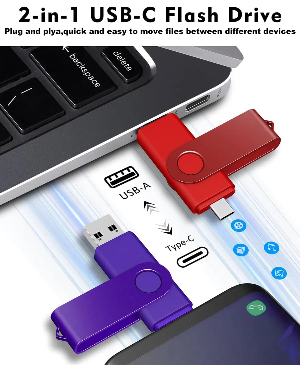 Lot de 5 clés USB C double USB 3.0 64 Go Design pivotant 2 en 1 pour smartphone Android, ordinateurs, MacBook, tablettes, PC