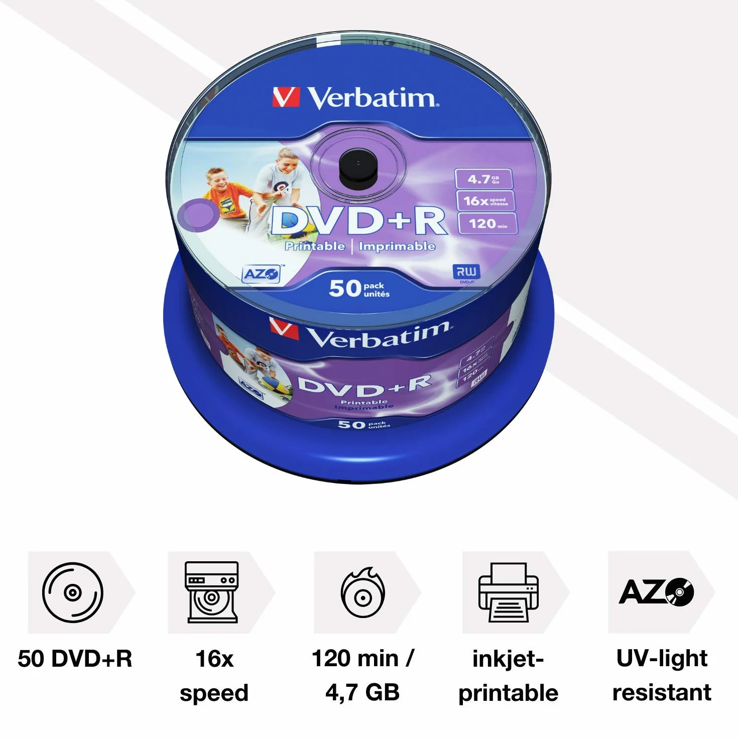 Verbatim DVD+R 16x 50-pack Printable Optical Media